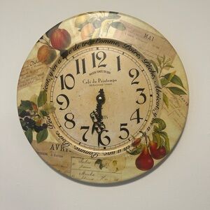 Roger Lascelles Vintage Style Wall Tin Clock with Fruit Design, 13.5” W